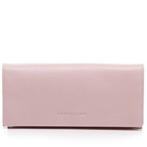 New  Longchamp pink Veau Foulonne Checkbook Wallet